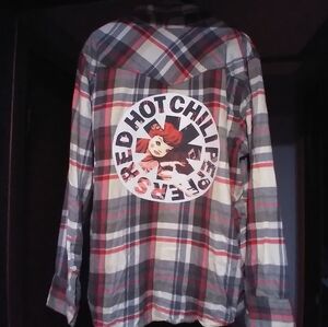 Upcycled Flannel Shirt W/ Vintage RED HOT CHILI PEPPERS back Patch